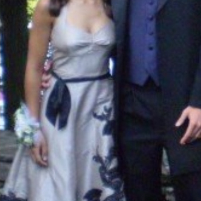 Elegant Silver Prom Dress With Black Accents